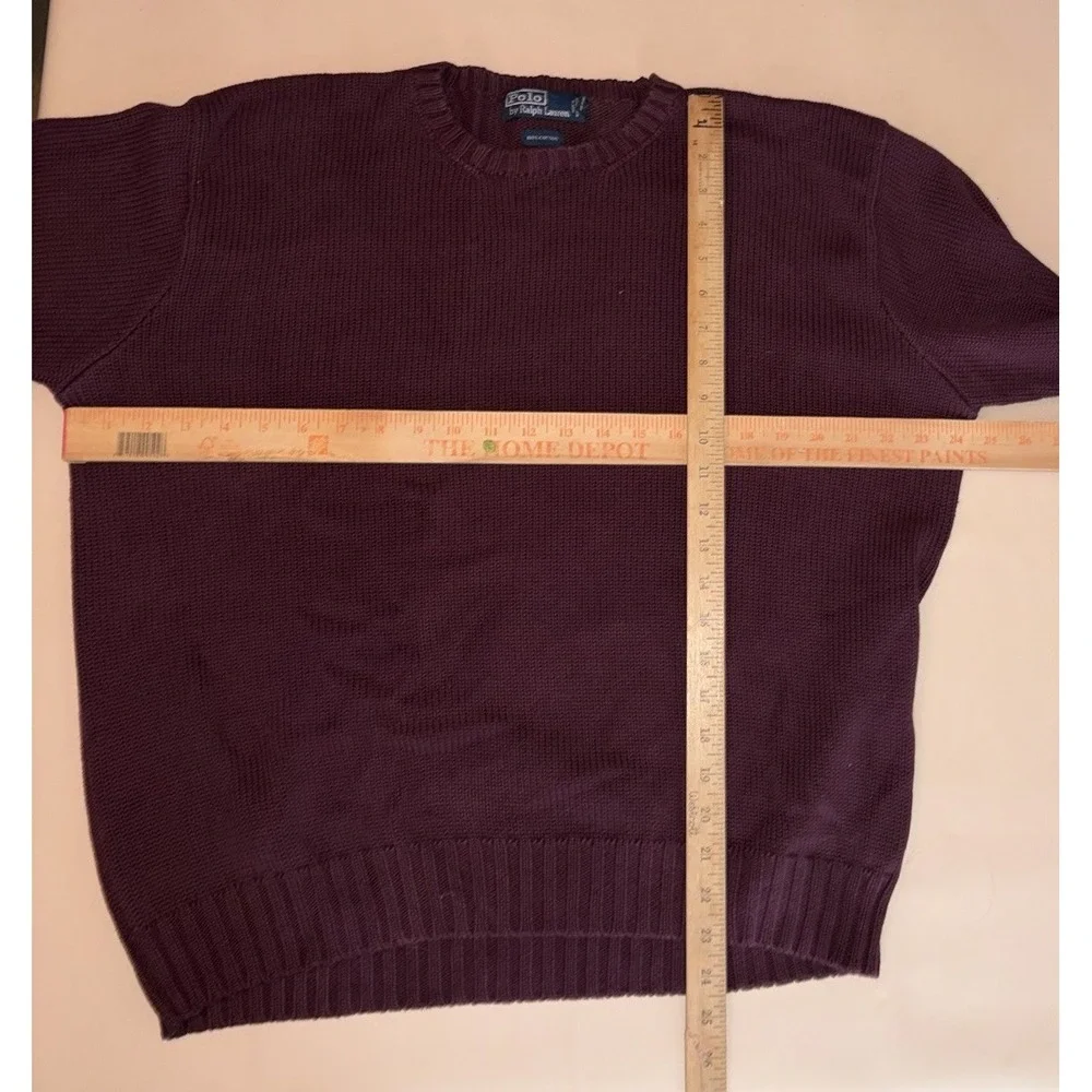 Vtg Polo Ralph Lauren Sweater Large Burgundy Knit Ribbed Fisherman Crewneck 90s